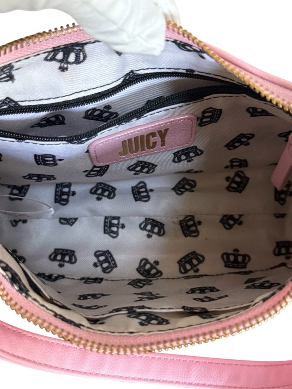 Juicy Couture Pink Embossed Leather Shoulder Bag with Gold Logo - Picture 10 of 12